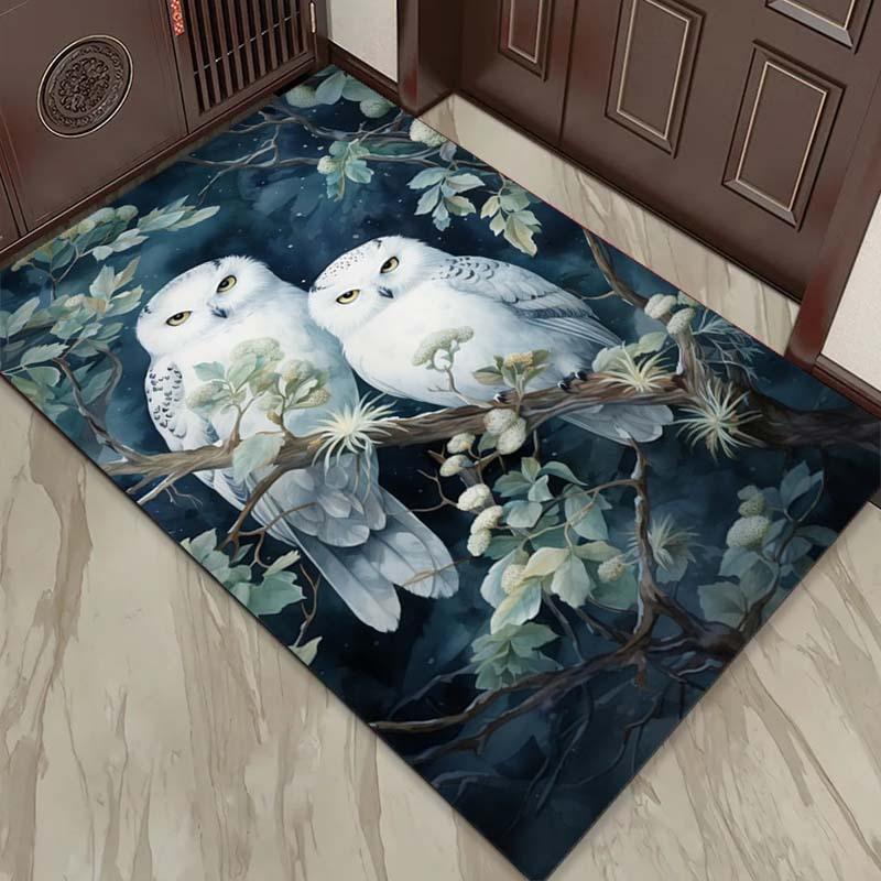 Enchanting Snowy Owls Rug for Living Room Decor - Unique Wildlife Art Carpet with Nature Theme | Home Accessories