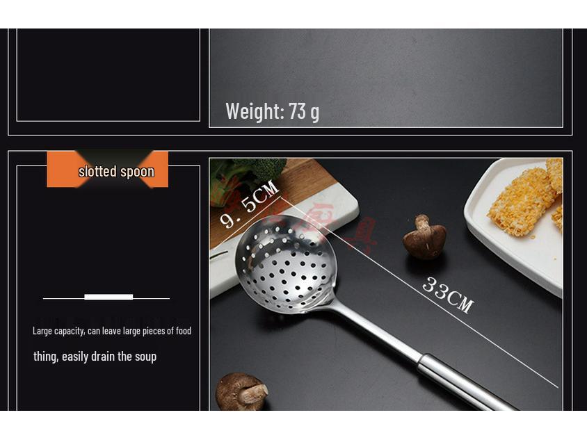 Zestaw przyborów kuchennych ze stali nierdzewnej: Chochla, Łyżka cedzakowa, Szpatułka - Zestaw 5-częściowy