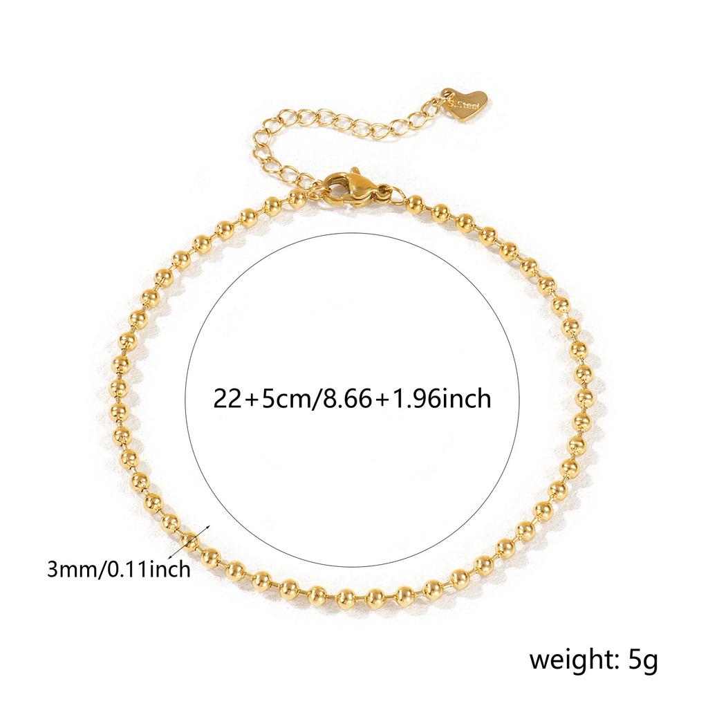 3mm/4mm/5mm Ø. Exquisites 18K Gold Plated 304 Edelstahl Kugelkette Fußkettchen Für Damen Herren Party Geschenk 22cm(8,7 Zoll) lange