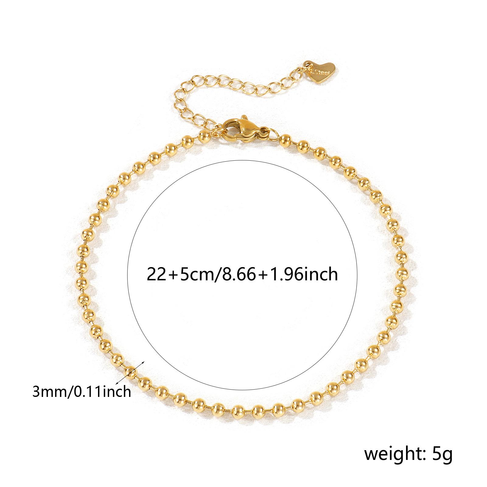 

3mm/4mm/5mm Dia. Exquisite 18K Gold Plated 304 Stainless Steel Ball Chain Anklet For Women Men Party Gift 22cm(8.7 ) long