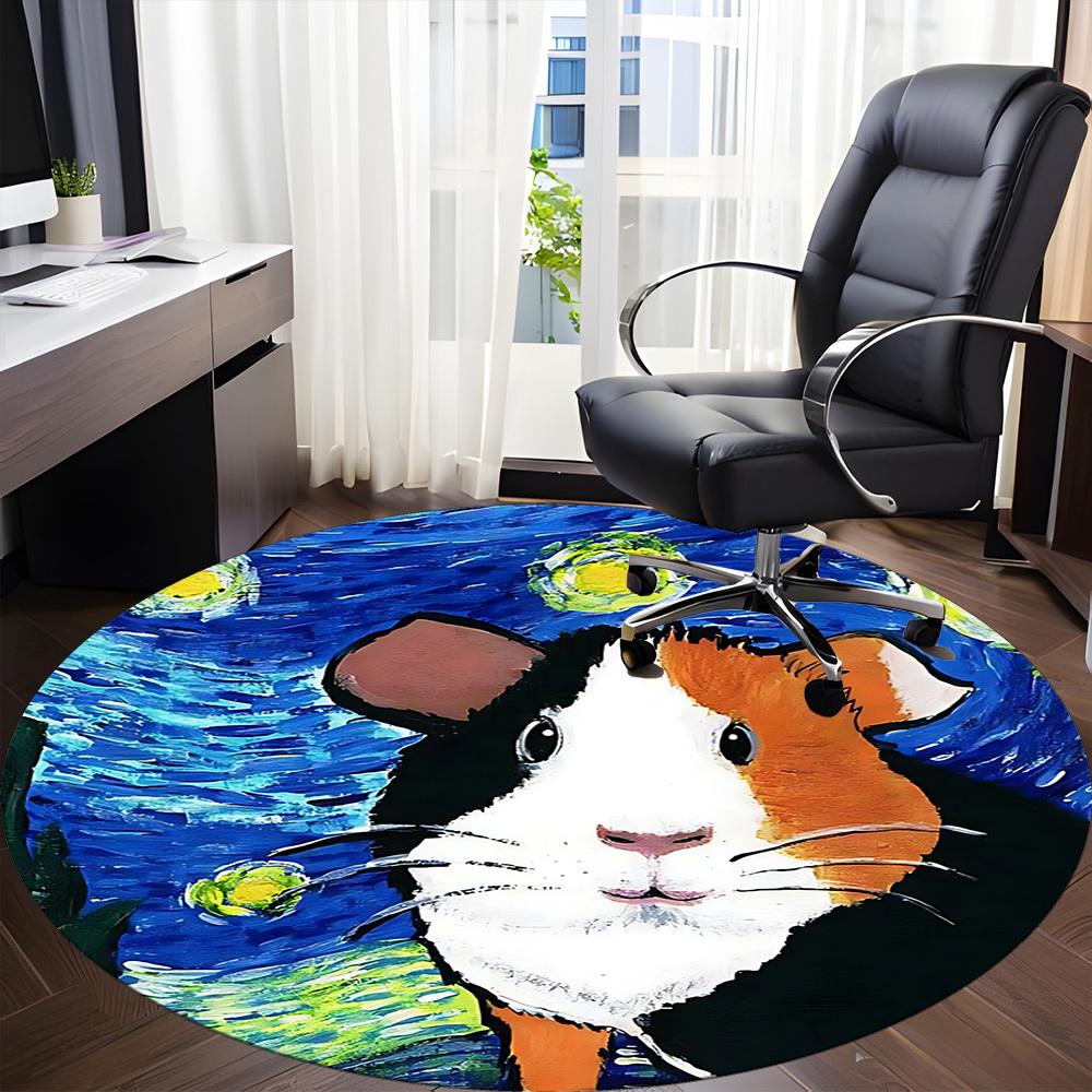 1pc Guinea Pig Office Round Rug, Carpet for Office, Gaming, Lightweight Round Floor Mat yy260205034
