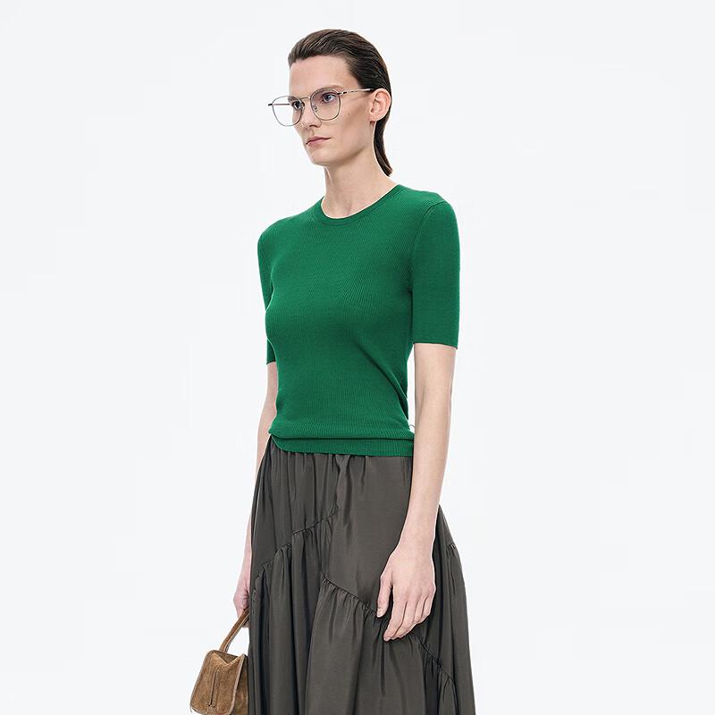 JNBY 2025 Autumn Slim-Fit Round Neck Short Sleeve Knit Top