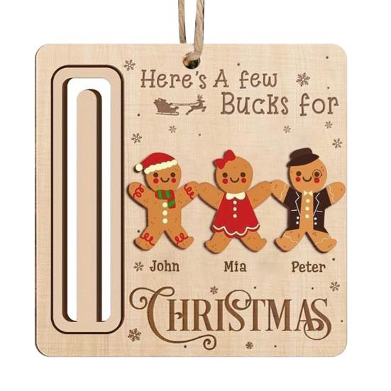 Elk Pattern Xmas Tree Pendants Rustic Santa Reindeer Money Holder Ornament, Wooden Cash Gift Card Winter Holiday Home Decorations Clip with