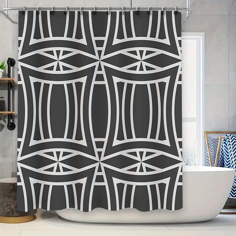 

Black White Geometric Shower Curtain For Modern Bathroom Decor Waterproof Fabric Size: 72X84 Inches (180Cm X 213Cm) W60H190(CM)-1 Pcs