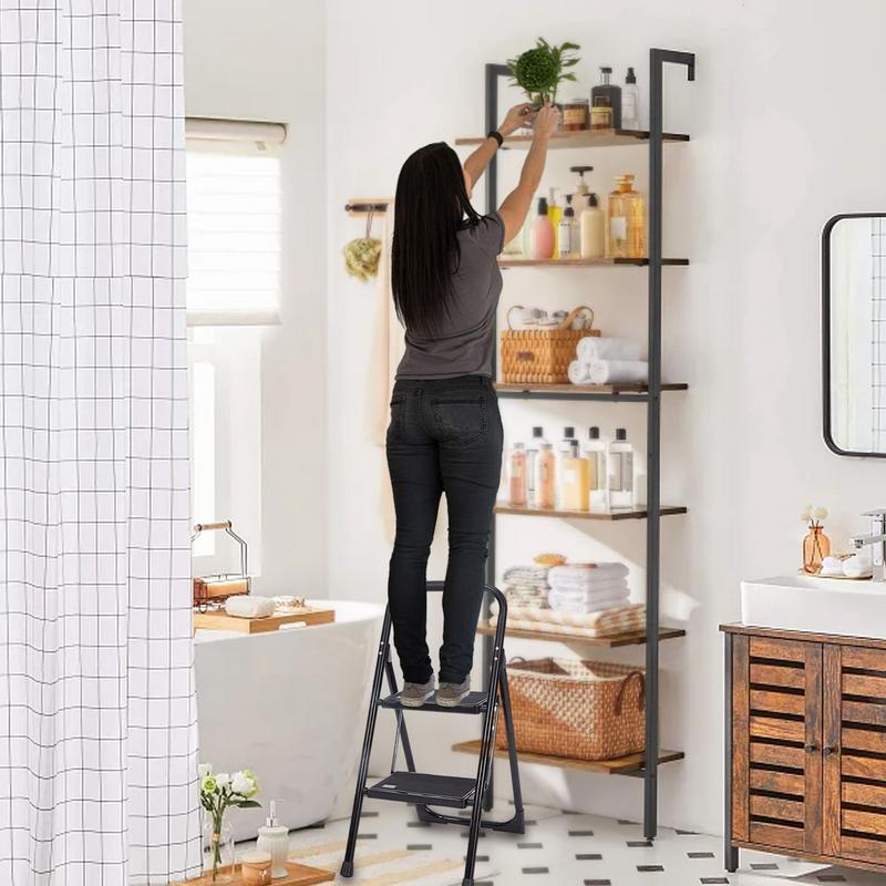 Step Stool Ladder 2-Steps Ladder Stool with Handrails Automatic Locking Step Ladder Noise-Free for Living Room Restrooms Sheds