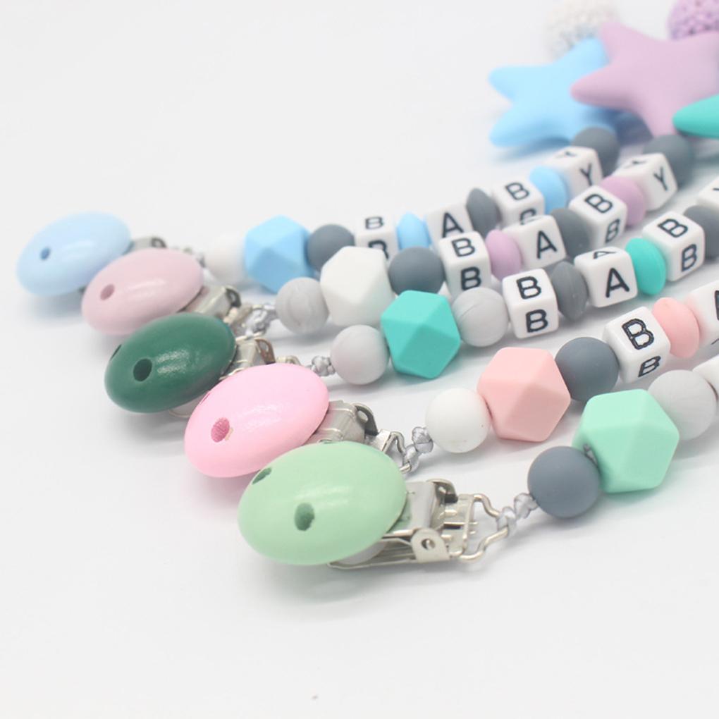 Colorful Silicone Star Leters Bead Chain Clip Holder Baby Feeding