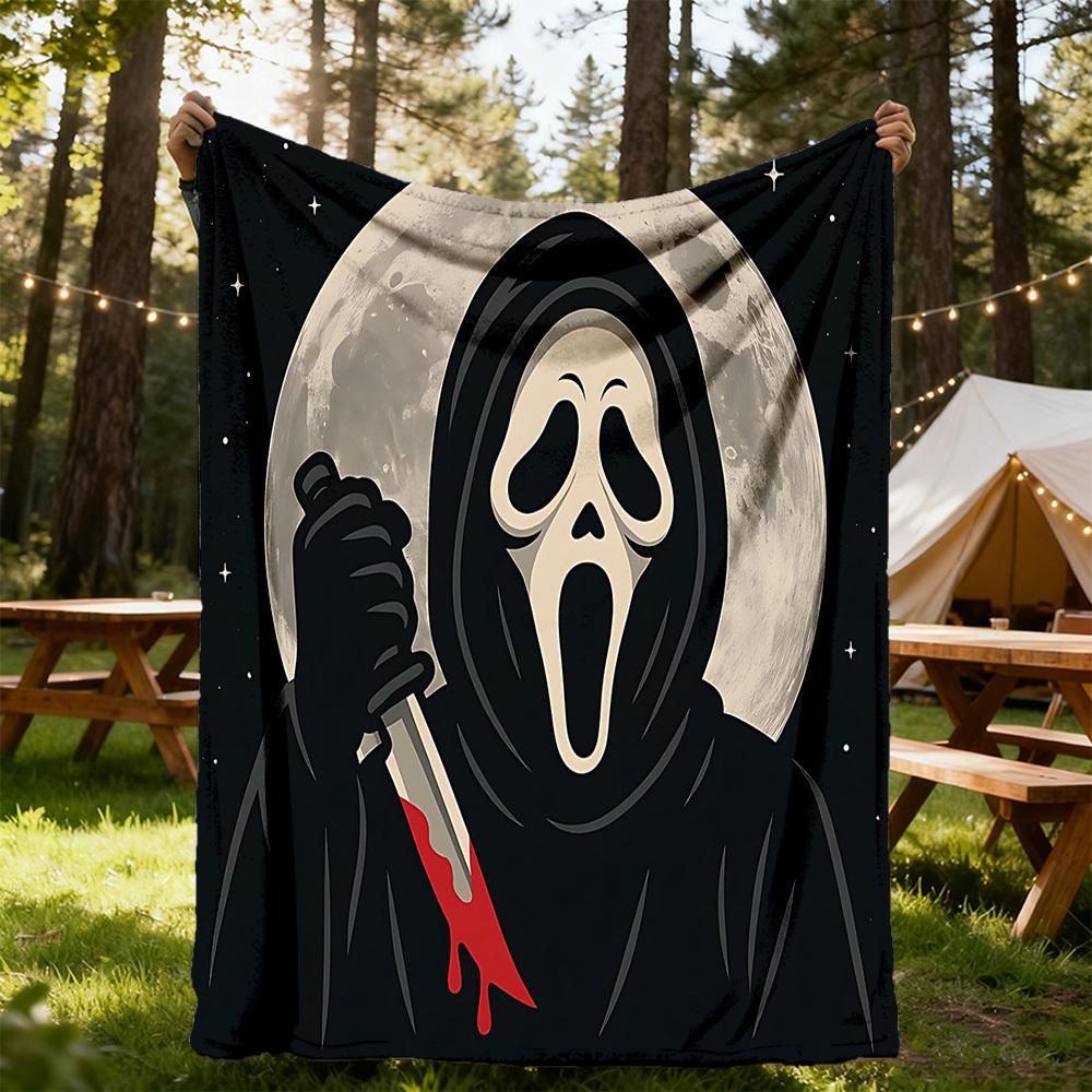 1PC Ghostface Scream Outdoor Flannel Throw Blanket - HD Printed Lightweight Soft Warm All-Season Blanket for Sofa, Bed, Travel, Camping 036