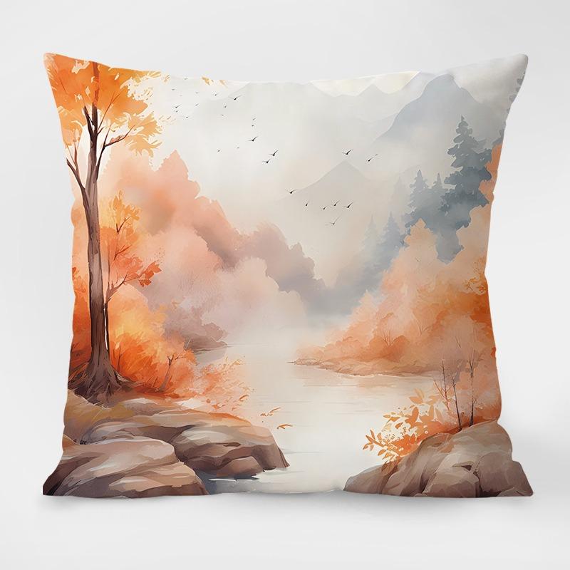Landscape Painting Retro Pattern Decorative Pillowcase Living Room Bedroom Square Cushion Pillowcase
