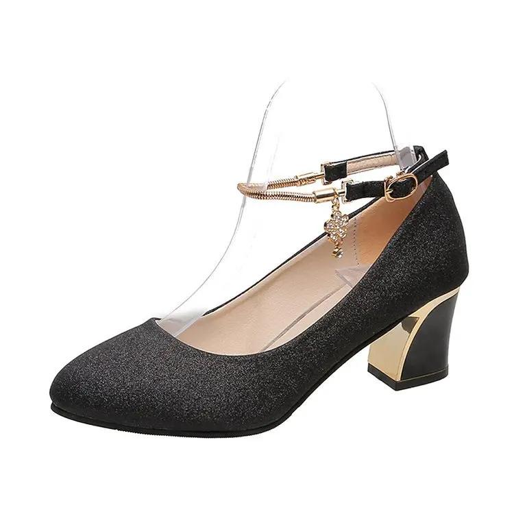 

Новые женские туфли, модные туфли на толстом каблуке, женские туфли на высоком каблуке, свадебные, золотые, для вечеринок, ночных клубов, с острым носком и пайетками, с пряжкой для женщин 34