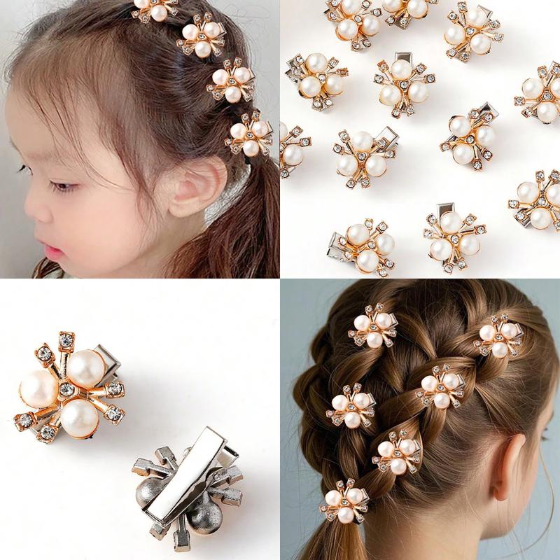 10Pcs Small Sparkling Rhinestone Flower-Shaped Hairpin Decoration For Women Girls Headdress Hair Accessories