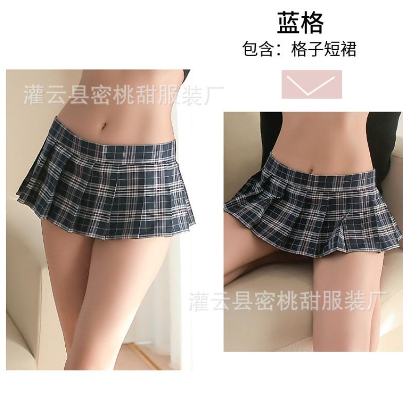 Sexy two-dimensional short pleated plaid short skirt sexy JK college style, mini hip-length uniform