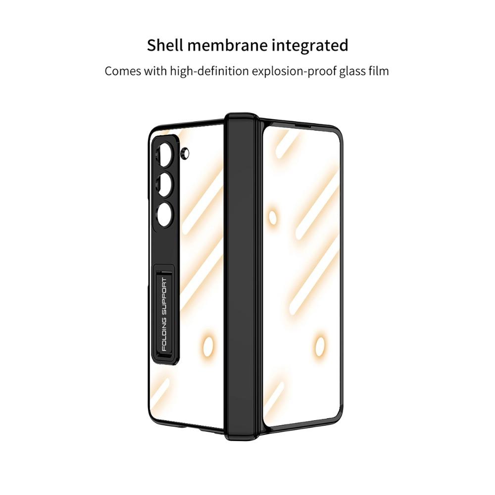Transparenter galvanisierter Rahmen Magnetscharnierschutz Harte PC-Telefonabdeckung für Samsung Galaxy Z Fold 6 5 4 Hülle mit Halterung