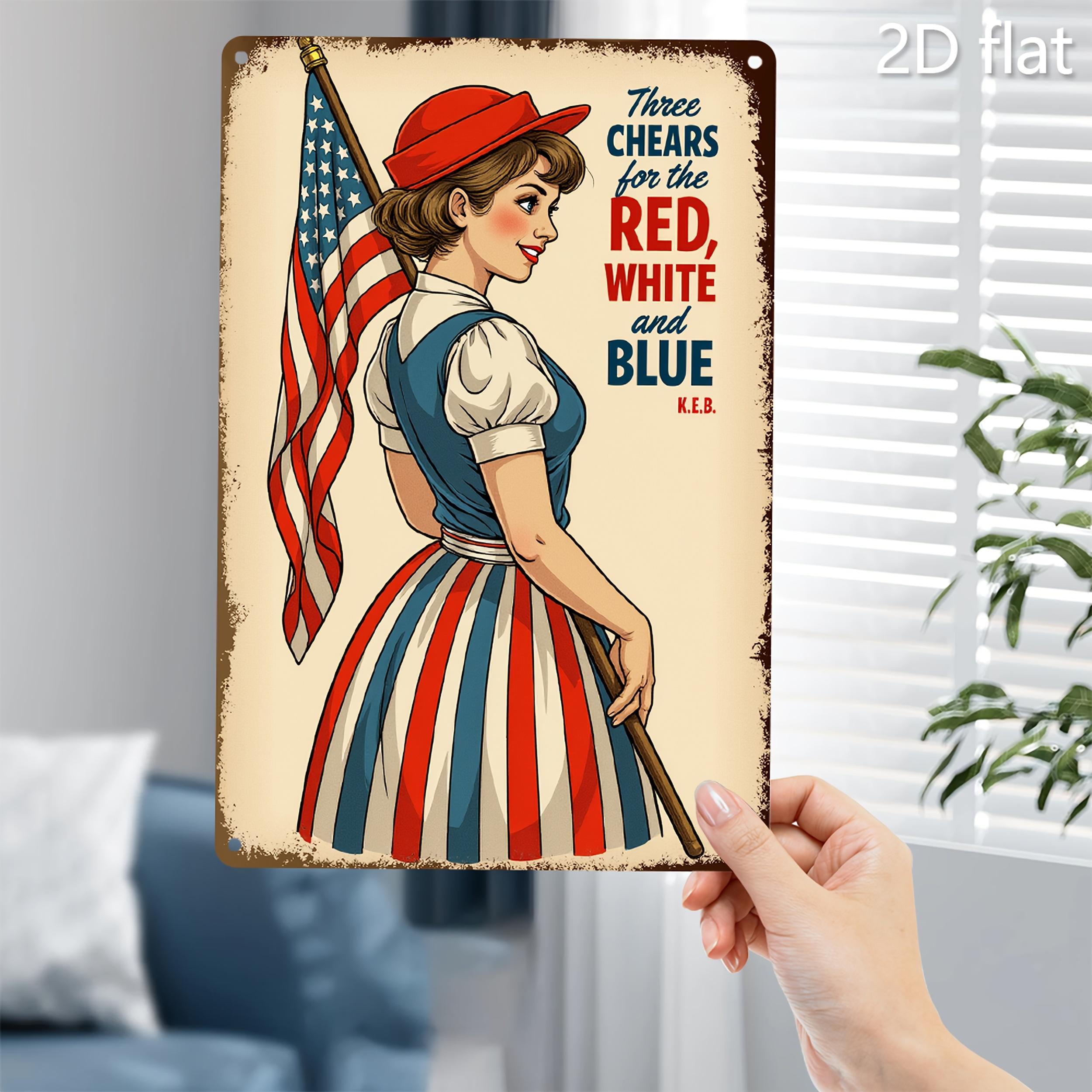 

Vintage Patriotic Three Cheers for the Red White and Blue Metal Tin Sign 20x30cm（7.8x11.8inch）