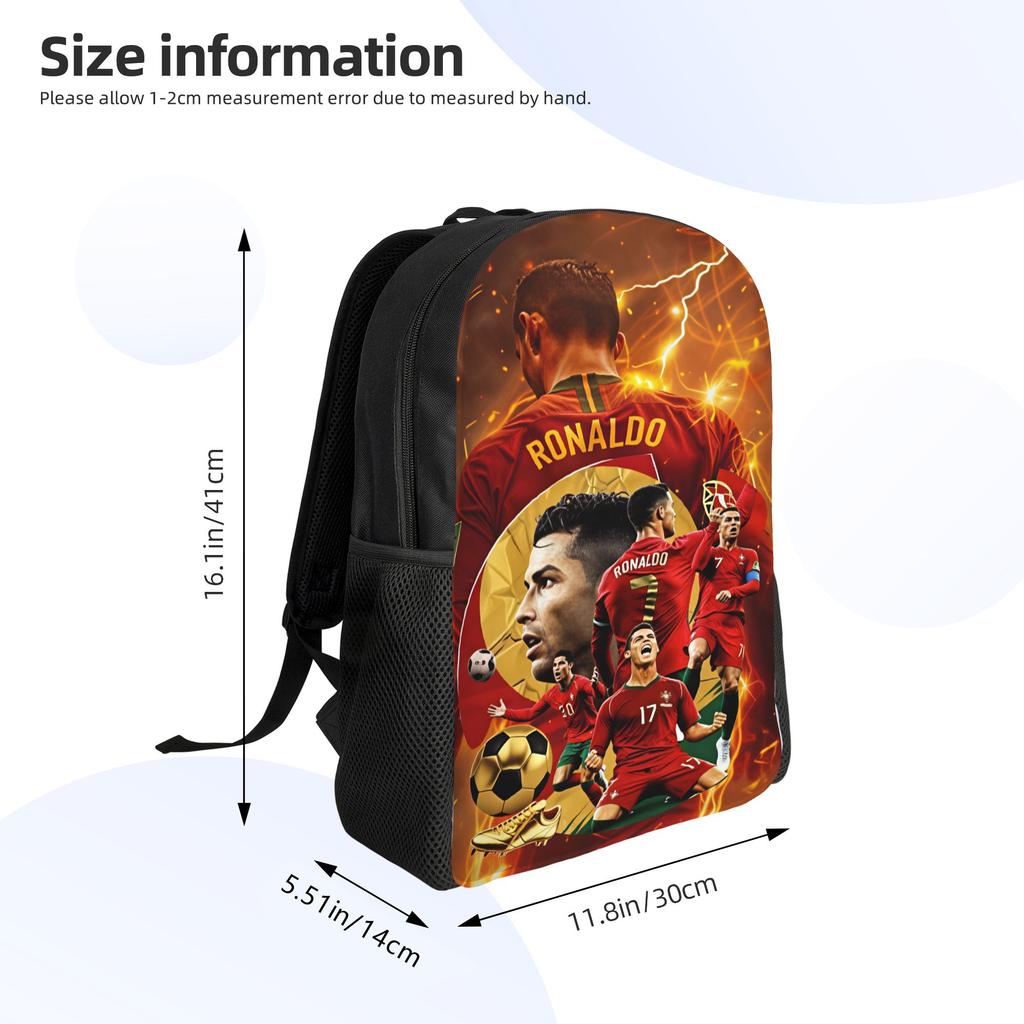 Dynamischer Fußballspieler Rucksack R-Ronaldos 2026 Teenager Polyester Fahrradrucksäcke Leichte Lustige Schultaschen Rucksack