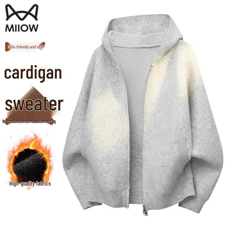 MiiOW Men s Hooded Thickened Cardigan Sweater XL