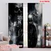 2D Flat Printing 2Pcs Black Motorcycle Rider Curtain Gray Skull And Mist Curtain Extreme Sport For Bedroom Living Room And