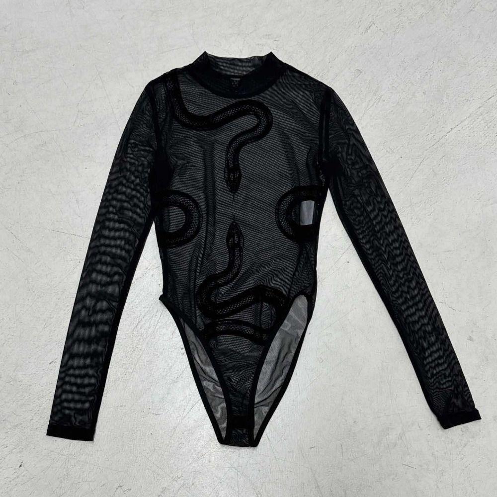 Snake Long Sleeve Lace Jumpsuit Seamless Underwear for Women Patchwork Mesh Thin Shapewear  Gifts