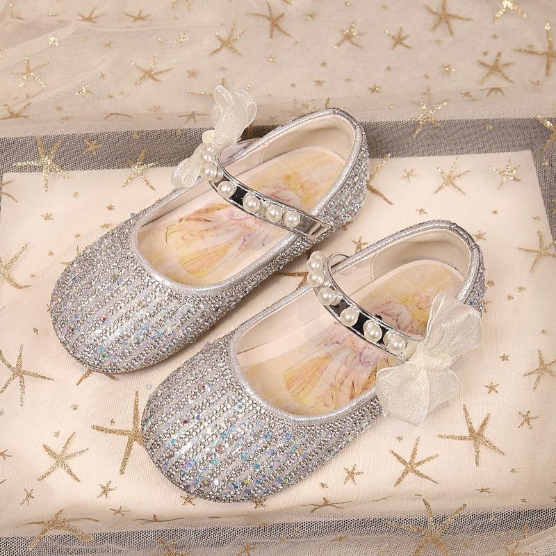 New Rhinestone Bow Soft Bottom Crystal Shoes Children's Small Leather Shoes