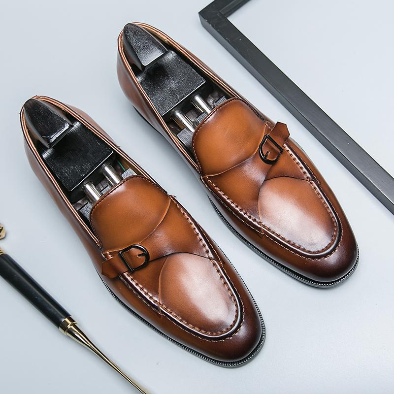 Brown Loafers Men Dress Shoes Square Toe Tassels Slip-On Business Wedding Mens Shoes Handmade Size 38-46