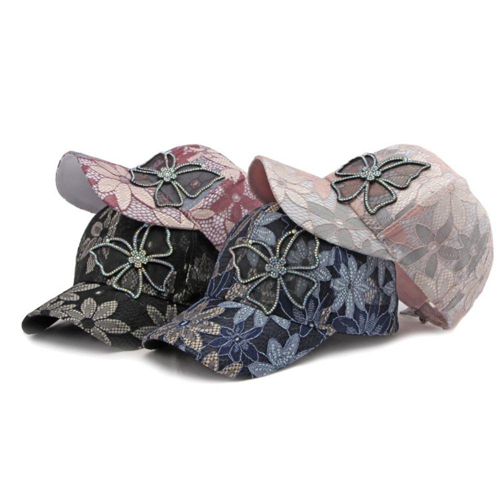 Atmungsaktive Spitze Floral Baseballkappe Netz Verstellbar Strass Schmetterling Baseballhut Outdoor Sonnenhut Für Mann Frau Unisex