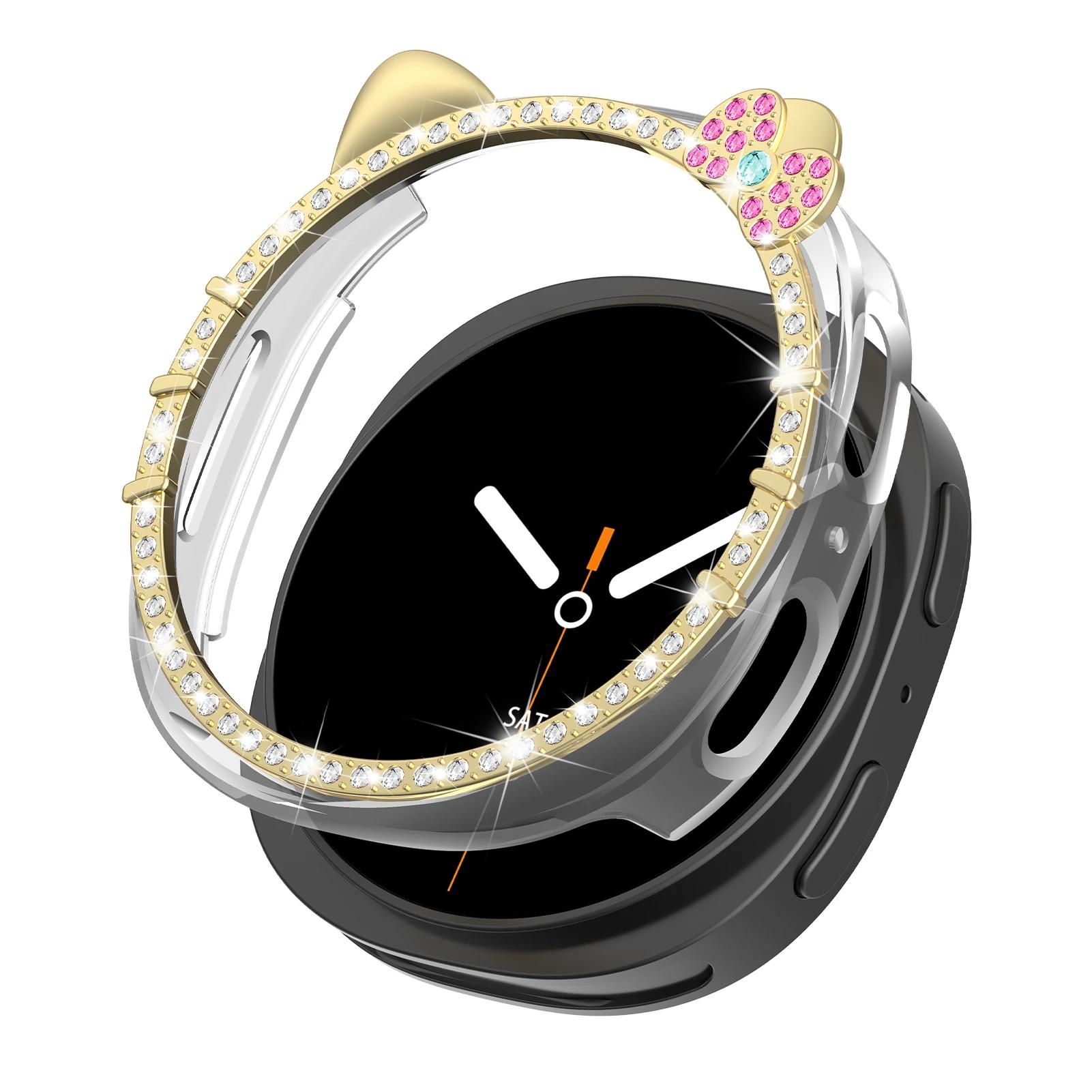 

Чохол для ПК для Samsung Galaxy Watch 8 40мм 44мм Милий КОТ КІТТІ Діамантовий Захисник Порожні Аксесуари для жінки Samsung watch8 Чохол for watch 8 40mm золотий