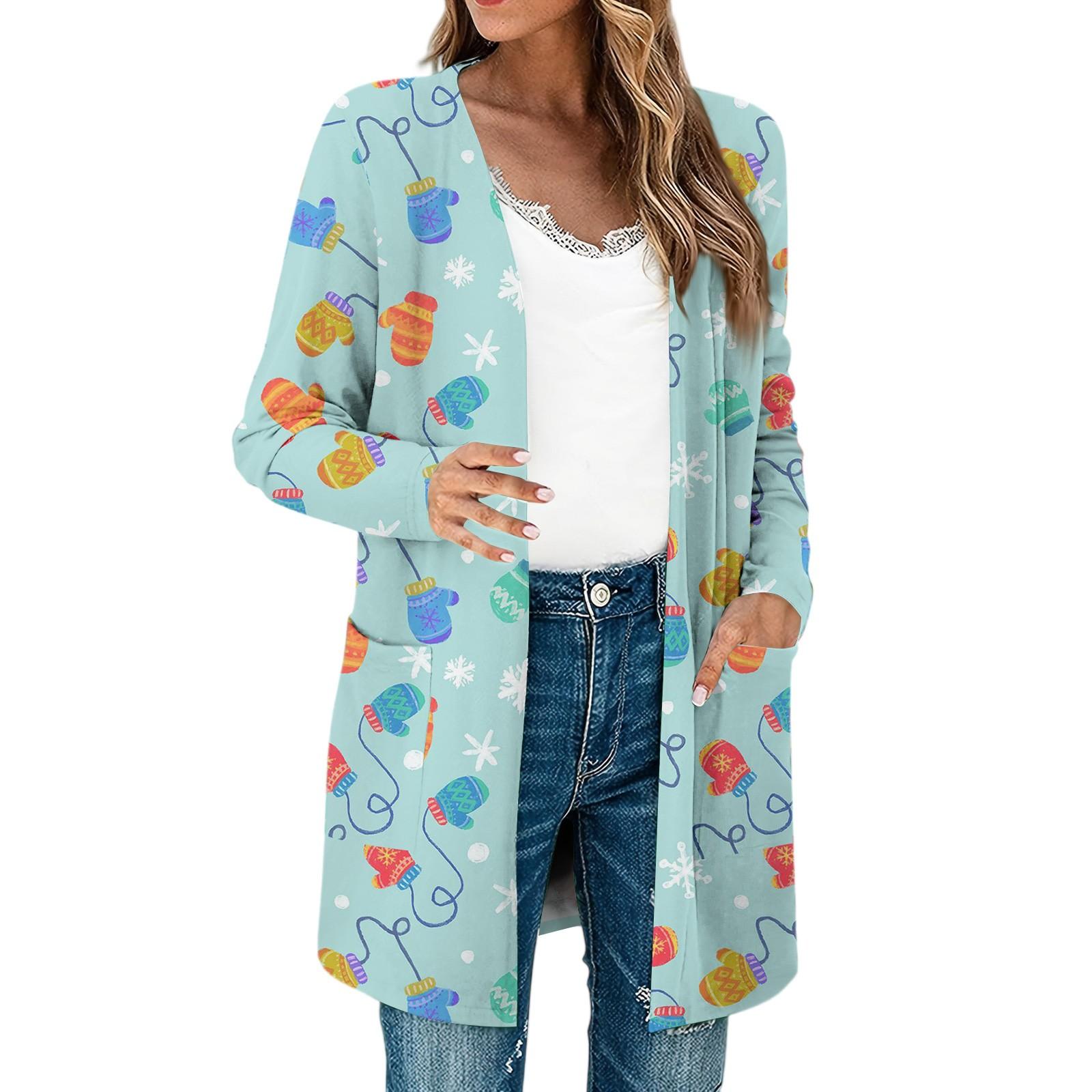 

Женские легкие кардиганы с длинным рукавом и открытой передней частью, легкое винтажное пальто с длинным рукавом и принтом, с карманами M