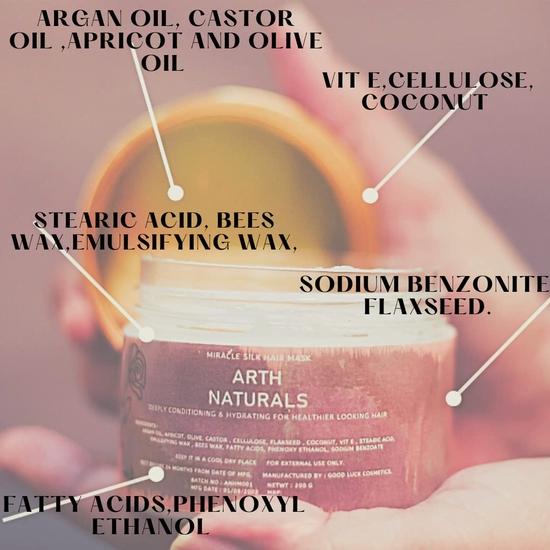 ARTH NATURALS-Miracle hair silk mask- 200Gms- Natural Ingredients-Vegan-Oragnic-Halal-Unisex Product-Deep Condetioning & Smoothening-Pre-wash