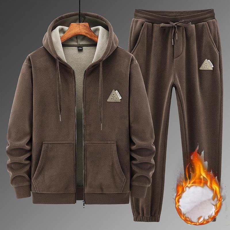Zimowy Plus Aksamitny Pogrubiony Garnitur Męski Aksamit Jagnięcy Bluza z Kapturem Bawełniane Spodnie Casualowy Sportowy Ciepły Garnitur