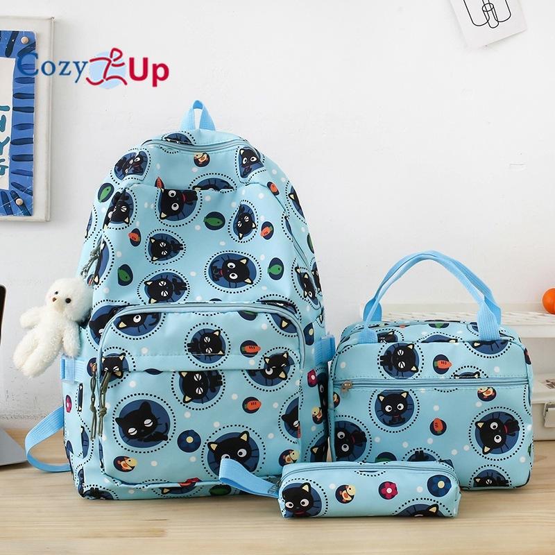 Cute Cat Backpack 3-piece Large-capacity Cartoon Travel Backpack