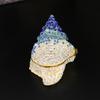 Caixa de joias azul concha incrustada com diamantes de luxo leve, tampa flip, protetor de poeira para anel, brincos de tarraxa, armazenamento de joias, ornamento de artesanato em metal.
