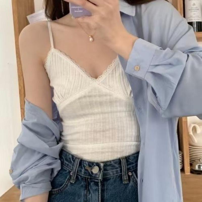 Women's Lace Camisole Vest with Chest Pad Sweet Inner Wear Hot Girl Beautiful Back Lining Top