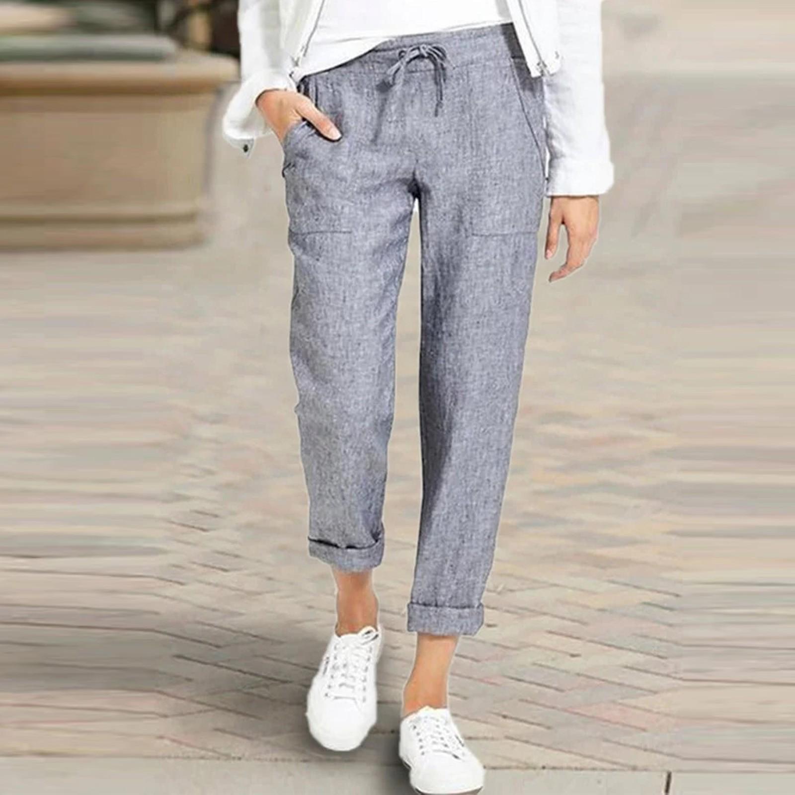 

Женские хлопковые льняные брюки, летние широкие повседневные свободные брюки палаццо с завязками, брюки с карманами XXL серый