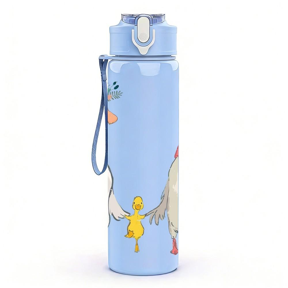 1PC Three Geese Family Cartoon Print 750ml Color Plastic Sports Water Bottle Leakproof Flip Straw Lid Suitable for Sports Office Home Use