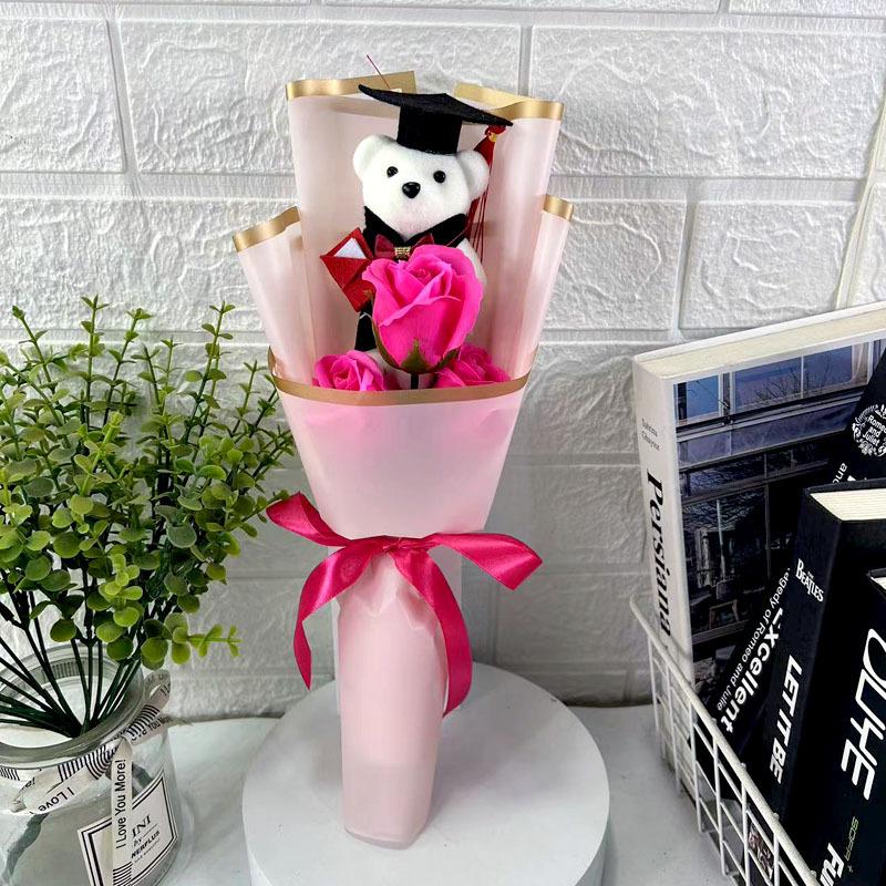 Sunflower Bear Bouquet Bouquet Decoration Rose Cartoon Lovely Bear Birthday Party Graduation Gift Sunflower Soap Flower