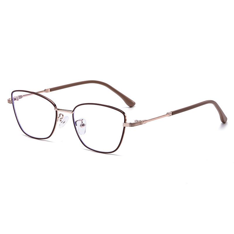 Photochromic Anti-Blue Light Cat-Eye Myopia Glasses - European/American Style, Metal Frame, Fashionable Non-Prescription Eyewear.