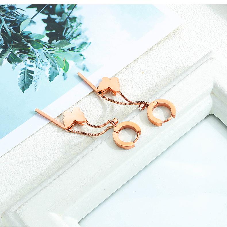 New Korean Tassel Butterfly Titanium Steel Stud Earrings for Women