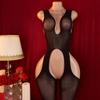 Transparentes hohles Schrittloses Bodystocking Sexy Damen Schwarz Tiefer V-Ausschnitt Ärmellos Ganzkörper Offener BH Bodysuit Erotische Kostüme