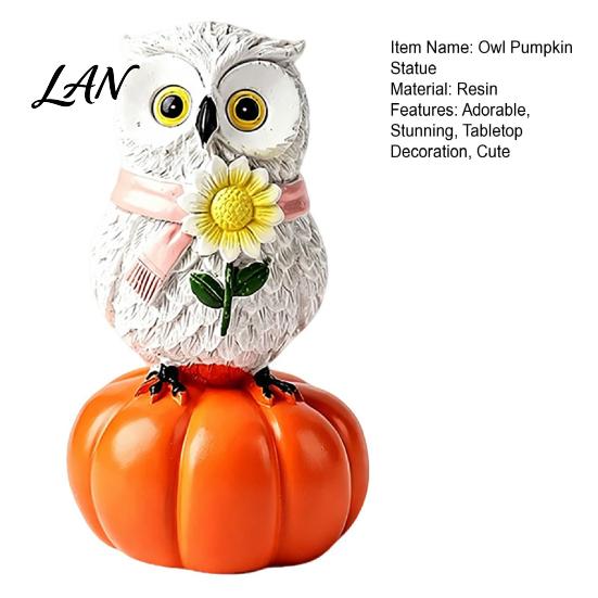 Indoor Seasonal Shelf Displays Fall Pumpkin Owl Figurine, Resin on Statue with Creative Scarf Sunflower for Autumn Thanksgiving Tabletop, Mantel,