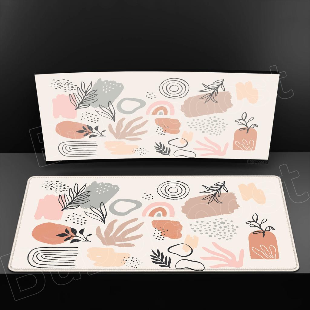 HD Printing Minimalist Desk Mat Abstract Art Design MousePad Non-Slip Rubber Base Mouse Mats for Office Laptop Modern Boho Leave