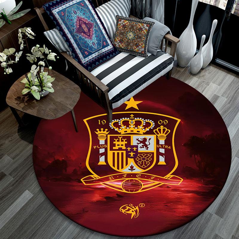 Spain football logo Round Rug, Non Slip Washable Circular Carpet For Living Room Bedroom Playroom, Sports Fan Decor, Holiday Birthday Gift