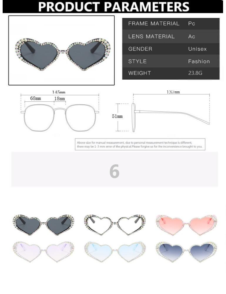 Love Heart Diamond Sunglasses for Women Brand Designer Style Latest Fashion Gradient Eyewear Rhinestone Cat Eye Shape Sun Eyeglasses UV400