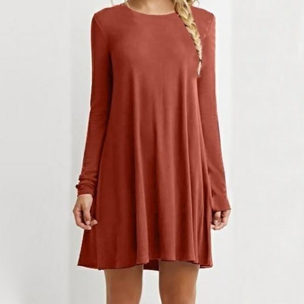 Elegant Women Autumn Fashion Basic Loose Slim Long Sleeve Mini Dress In S-5xl