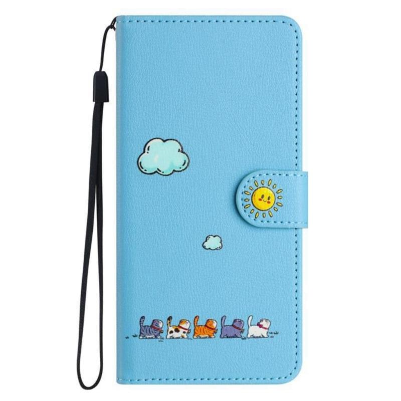 Artistic Feline Design Shockproof Flip Cover Case Protective Housing With Magnetic Snap Stand Function & Card Pockets