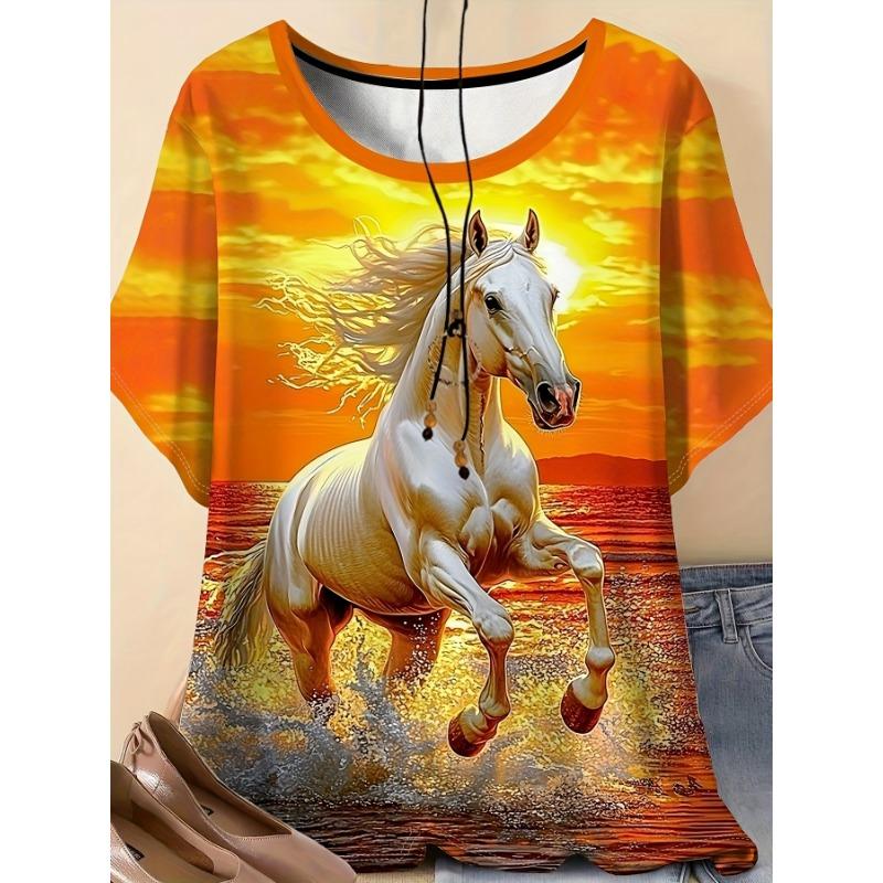 

Women s Horse Sunset Print Short Sleeve T-Shirt S