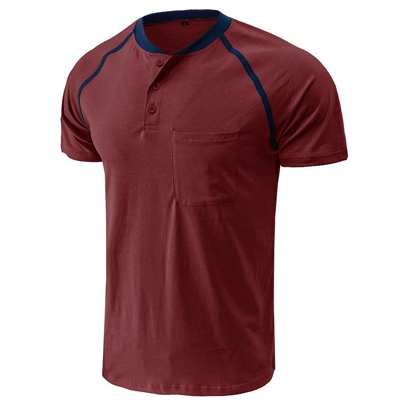 Summer men's Henley shirt colour blocking body shirt men fashion men's short-sleeved men's t-shirt tops