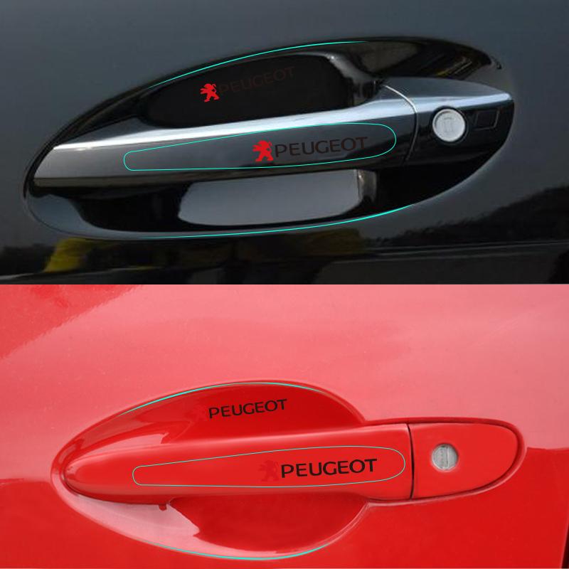 8Pcs Car Door Handle Bowl Scratch Protective Stickers Transparent For Peugeot 5008 408 308 Landtrek 208 V2008 3008 Valve cap