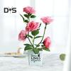 DYS Home Decor Artificial Plant Pot Rose Desktop Decor Faux Silk Flower Indoor Outdoor Imitation Flower Pot