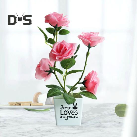 DYS Home Decor Artificial Plant Pot Rose Desktop Decor Faux Silk Flower Indoor Outdoor Imitation Flower Pot