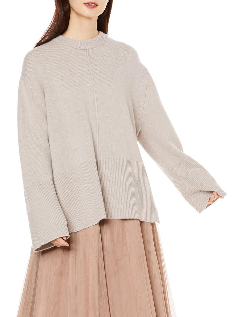 Mira Owen Wool Cashmere Crew Neck Knit with Back IVR 0 Slit, 09WNT214038, Women's,