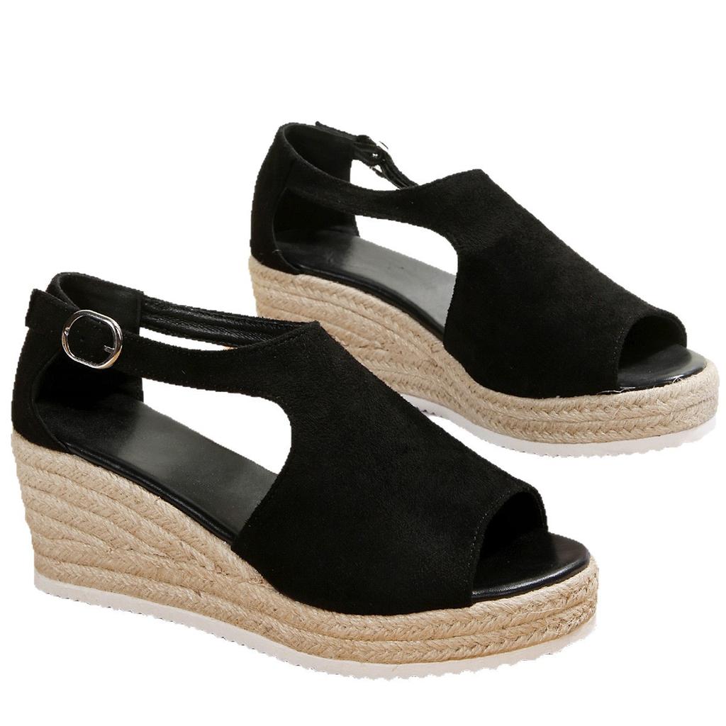 Large Size Sandals 2025 Summer New Wedge Heel Heightening Fashion Buckle Fish Mouth Amazon Outer Sandals